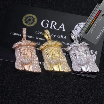 925 silver and moissanite Jesus head pendant