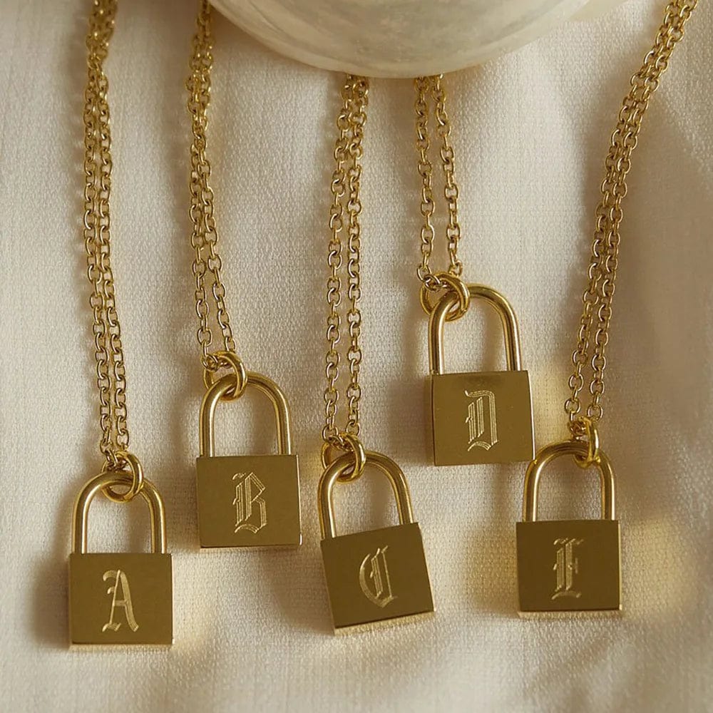 Padlock Necklace With Engraved Initial