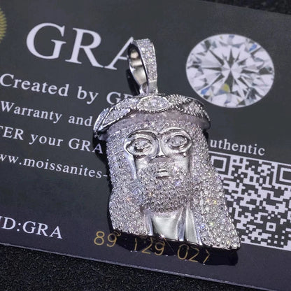 "Jesus Piece" 925 Silver & VVS Moissanite Jesus Head Pendant Necklace