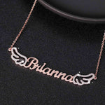 Custom Nameplate Necklace With Angel Wings
