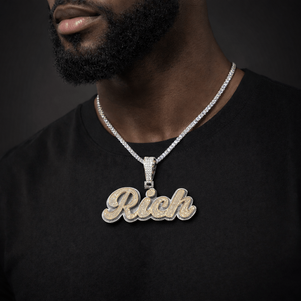 Custom Two-Tone Double Layer Name Necklace | Iced Letter Pendant
