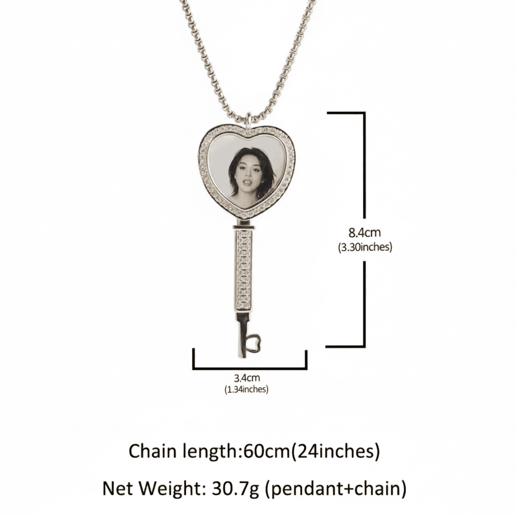 "Key To My Heart" – Custom Heart Key Picture Pendant Necklace