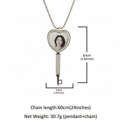 "Key To My Heart" – Custom Heart Key Picture Pendant Necklace