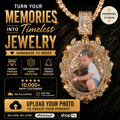 Custom Oval Baguette Diamond Photo Pendant Necklace