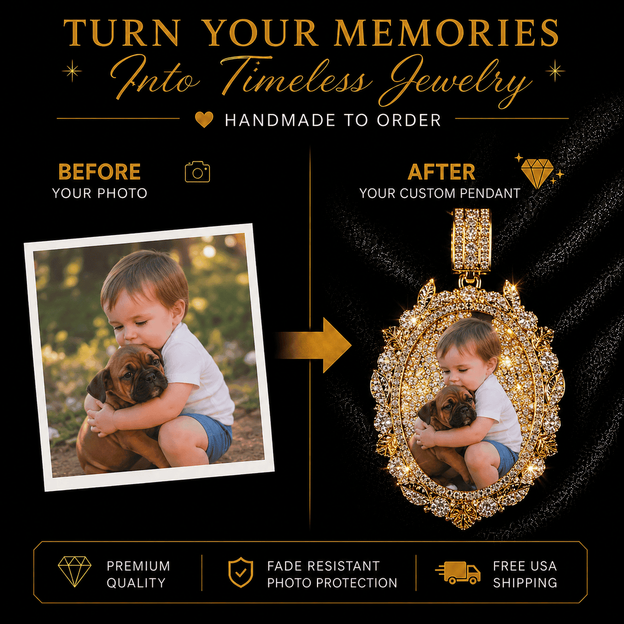 Floral Wreath Frame Photo Pendant Necklace
