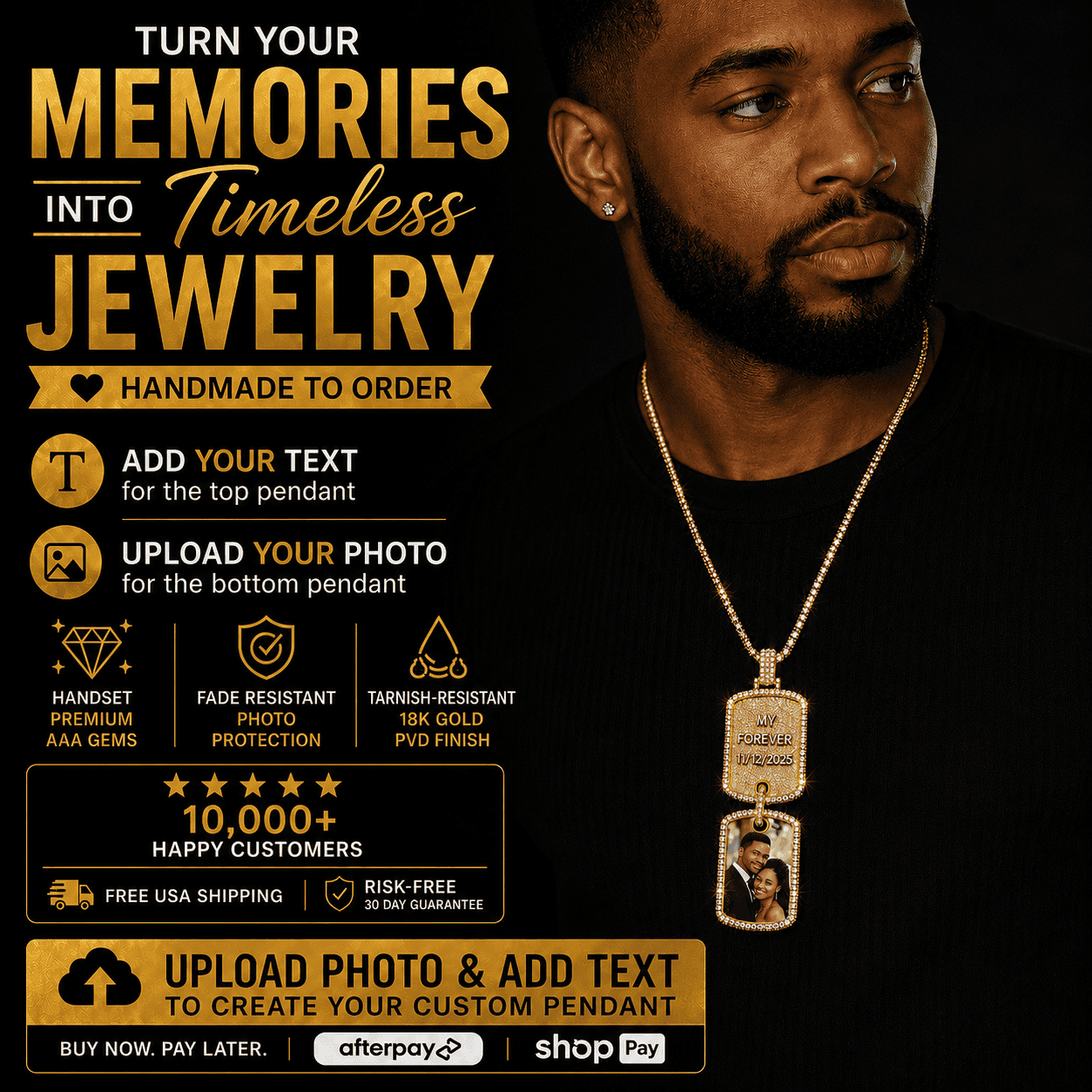 Double Dog Tag Necklace - Photo Pendant & Engraving