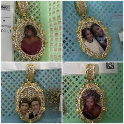 Floral Wreath Frame Photo Pendant Necklace