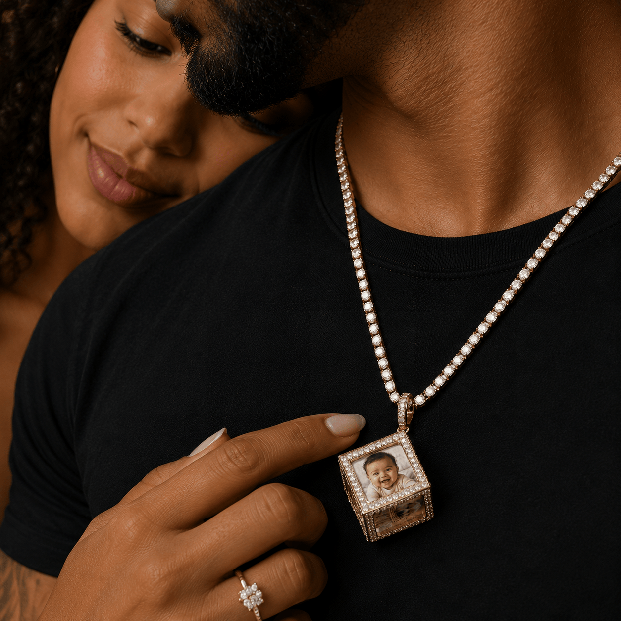 cube photo pendant necklace