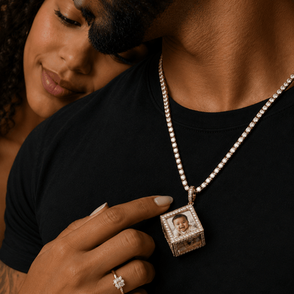 cube photo pendant necklace