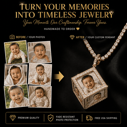 Custom 6-Photo 3D Cube Pendant Necklace