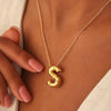 Gold Balloon Bubble Letter Initial Pendant Necklace