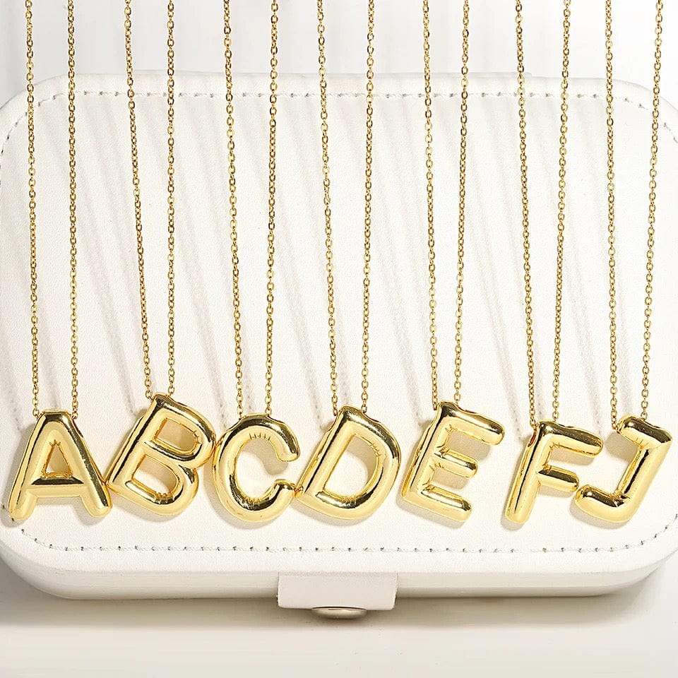 Gold Balloon Bubble Letter Initial Pendant Necklace
