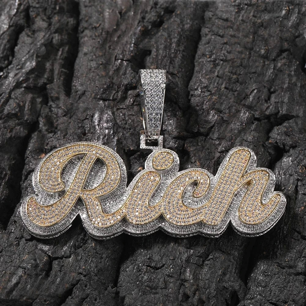 Custom Two-Tone Double Layer Name Necklace | Iced Letter Pendant