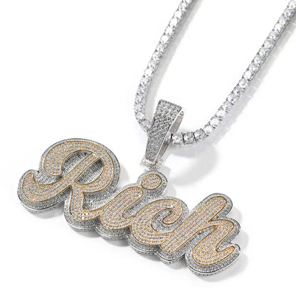 Custom Two-Tone Double Layer Name Necklace | Iced Letter Pendant