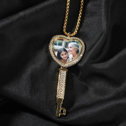 "Key To My Heart" – Custom Heart Key Picture Pendant Necklace