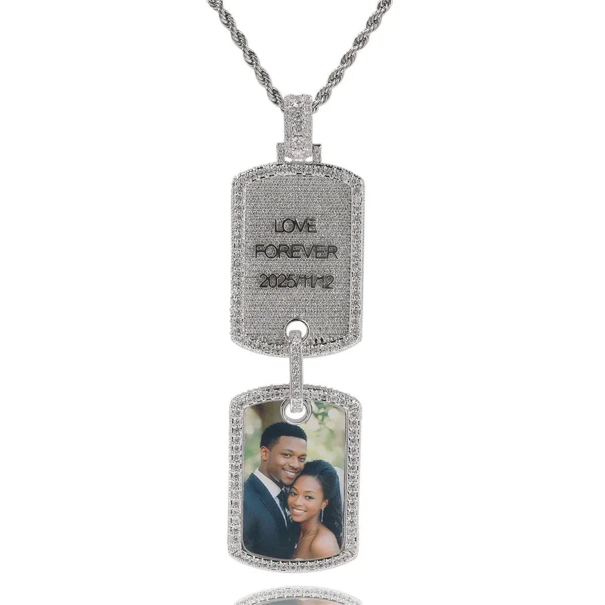Custom Double Dog Tag Photo Necklace with Engraving | Personalized Memory Pendant
