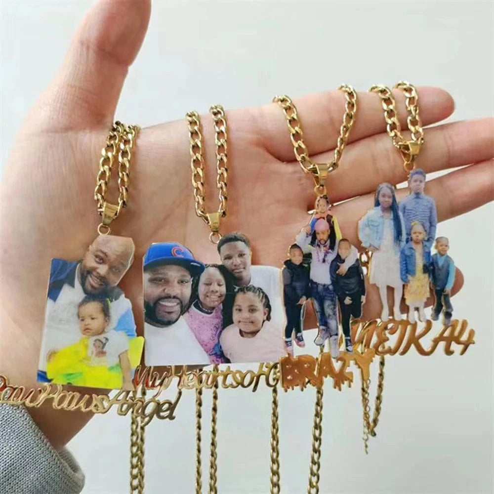 Laser Cut Out Full Color Photo & Name Pendant Necklace