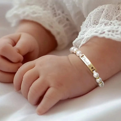 Pearl Baby Bracelet With Engraved Name
