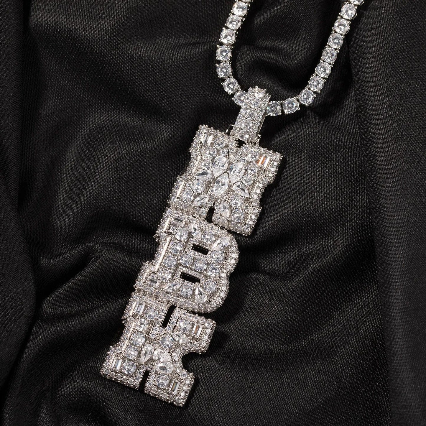 Custom Vertical Letter Pendant – Up To 6 Letters | Free Rope or Cuban Chain