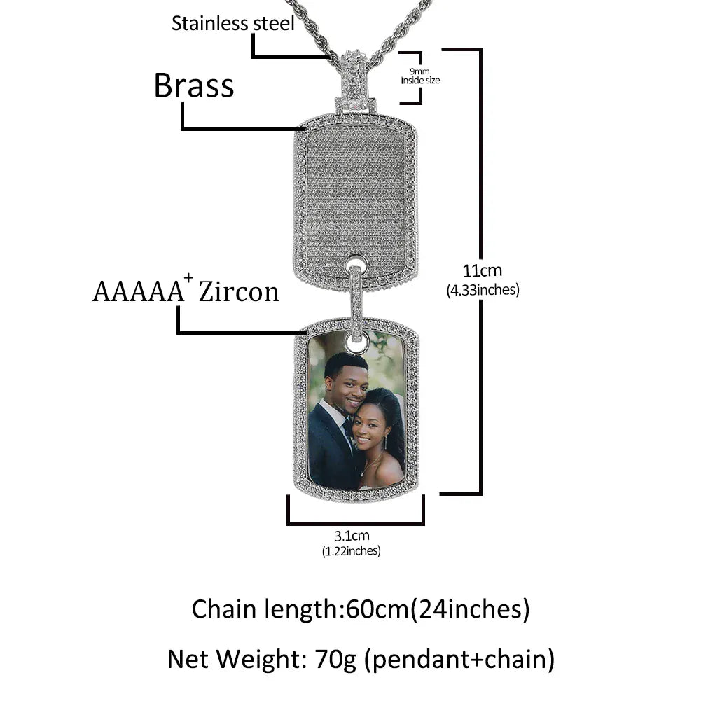 Custom Double Dog Tag Photo Necklace with Engraving | Personalized Memory Pendant