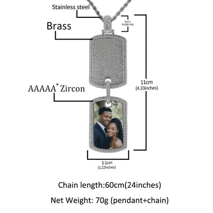 Custom Double Dog Tag Photo Necklace with Engraving | Personalized Memory Pendant