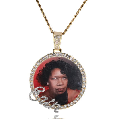 Custom Photo & Cursive Name Memory Pendant Necklace