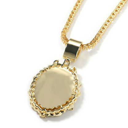 Custom Oval Baguette Diamond Photo Pendant Necklace
