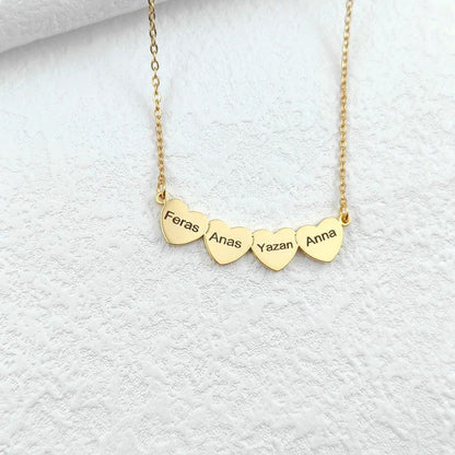 Custom Multi Heart Necklace With Engraved Names