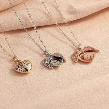 Open Heart Locket Necklace With Photo