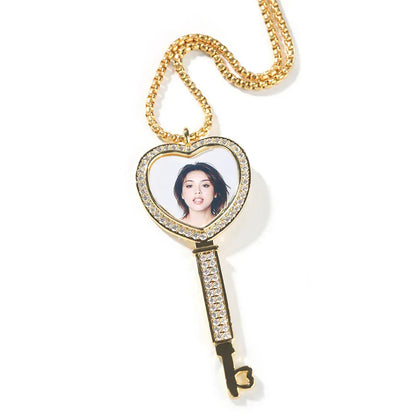 "Key To My Heart" – Custom Heart Key Picture Pendant Necklace