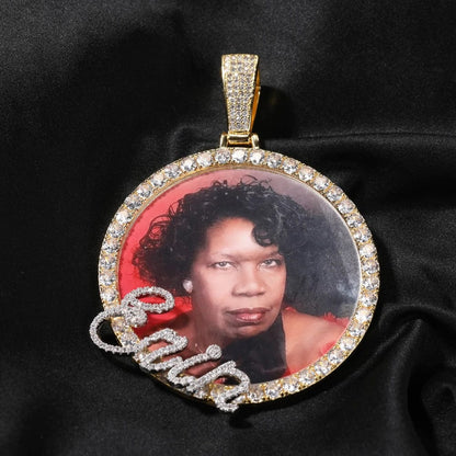 Custom Photo & Cursive Name Memory Pendant Necklace