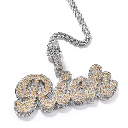 Custom Two-Tone Double Layer Name Necklace | Iced Letter Pendant