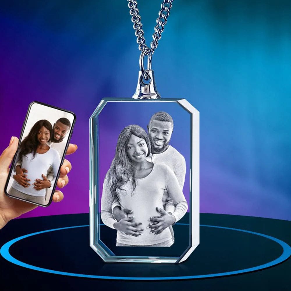 Custom 3D Laser Etched Crystal Photo Necklace for Men/Women