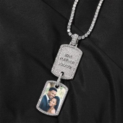 Custom Double Dog Tag Photo Necklace with Engraving | Personalized Memory Pendant