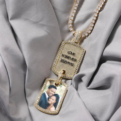 Custom Double Dog Tag Photo Necklace with Engraving | Personalized Memory Pendant