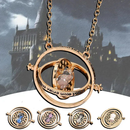 Harry Potter Time Turner Necklace – Spinning Hourglass Wizard Pendant