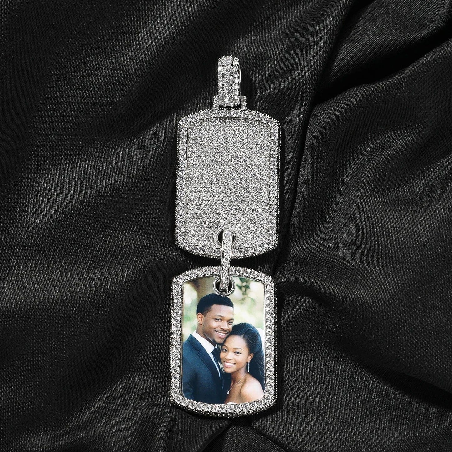 Custom Double Dog Tag Photo Necklace with Engraving | Personalized Memory Pendant