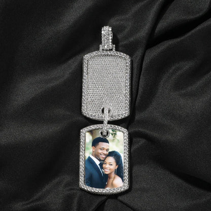 Custom Double Dog Tag Photo Necklace with Engraving | Personalized Memory Pendant