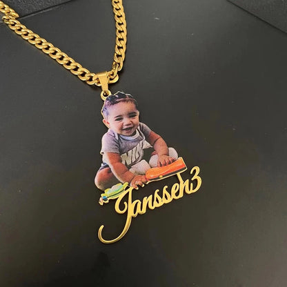 Laser Cut Out Full Color Photo & Name Pendant Necklace