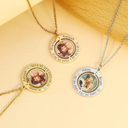 Custom Family Photo Necklace With Birthstone & Engraving