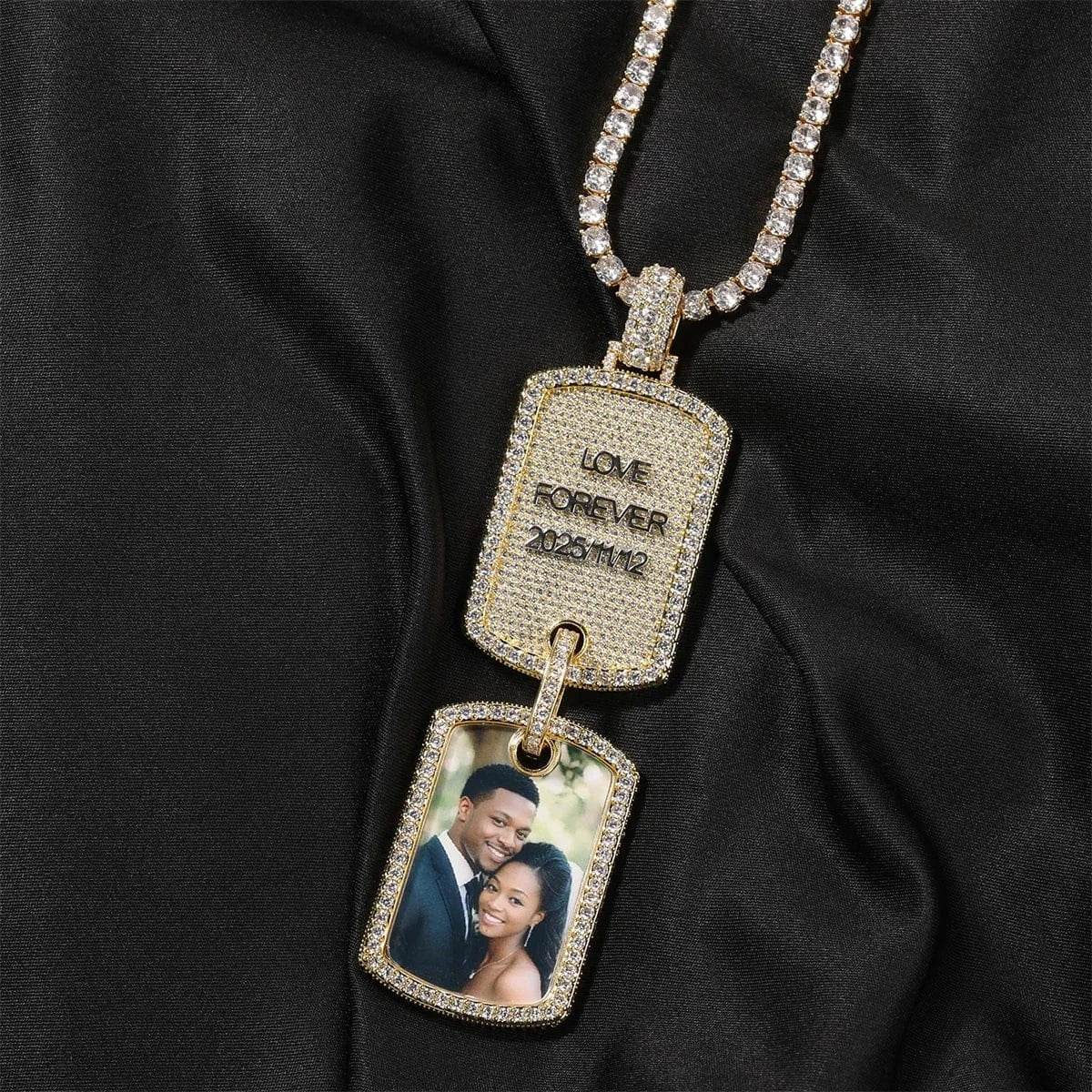Custom Double Dog Tag Photo Necklace with Engraving | Personalized Memory Pendant