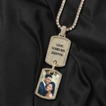 Custom Double Dog Tag Photo Necklace with Engraving | Personalized Memory Pendant