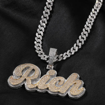 Custom Two-Tone Double Layer Name Necklace | Iced Letter Pendant
