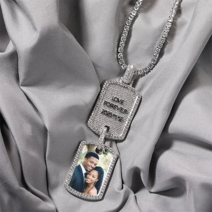 Custom Double Dog Tag Photo Necklace with Engraving | Personalized Memory Pendant