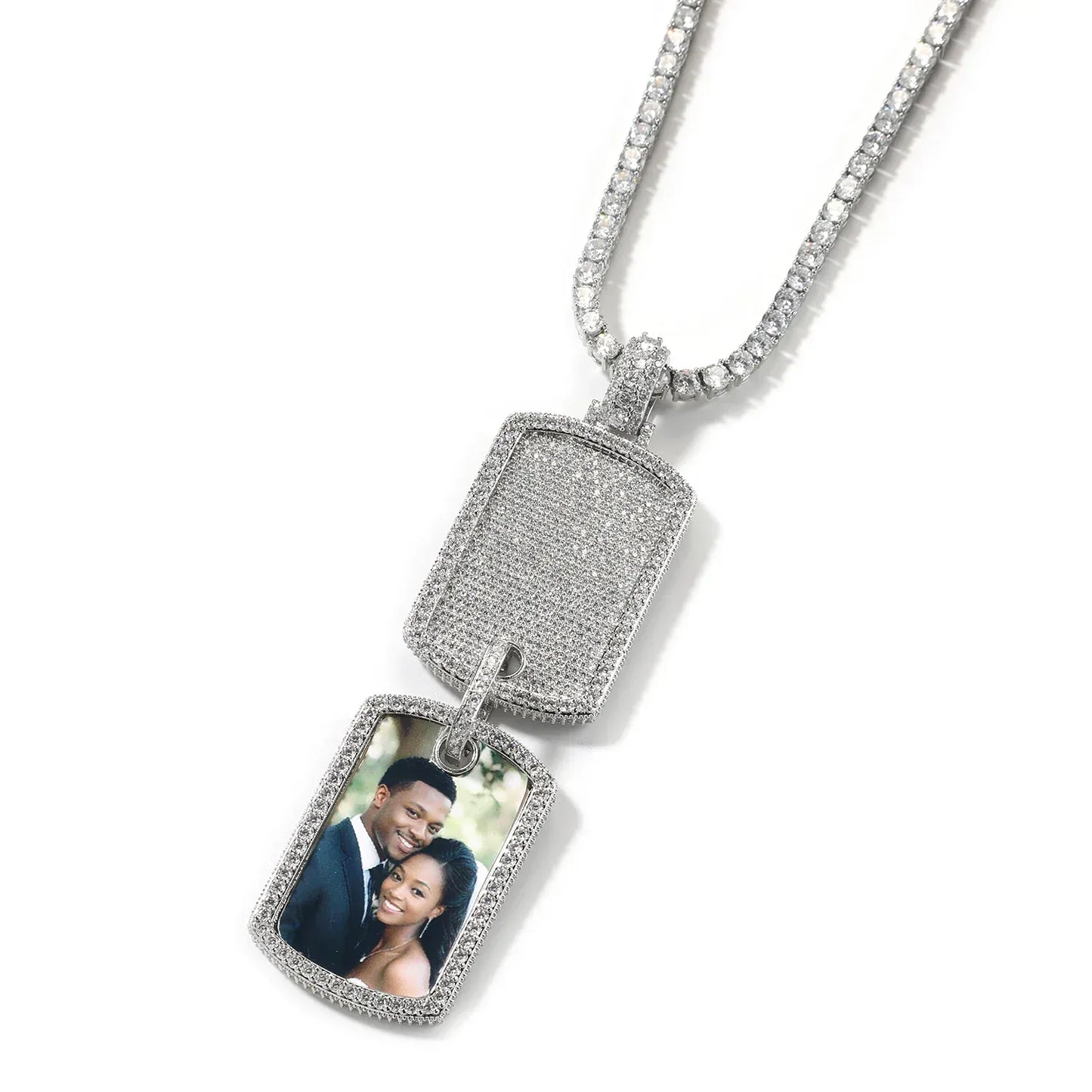 Custom Double Dog Tag Photo Necklace with Engraving | Personalized Memory Pendant