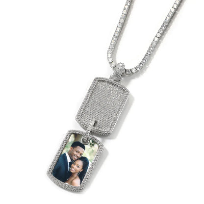 Custom Double Dog Tag Photo Necklace with Engraving | Personalized Memory Pendant