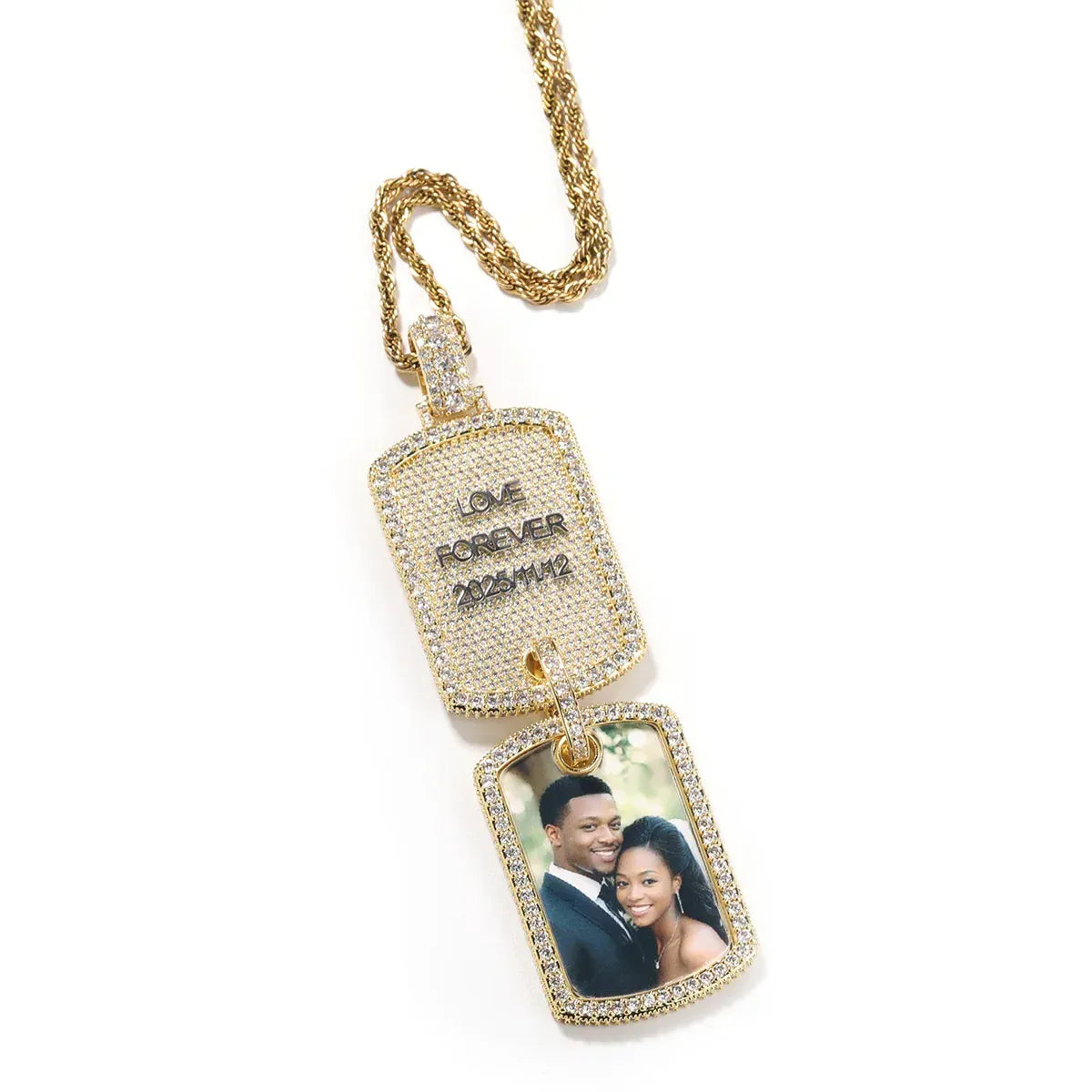 Custom Double Dog Tag Photo Necklace with Engraving | Personalized Memory Pendant