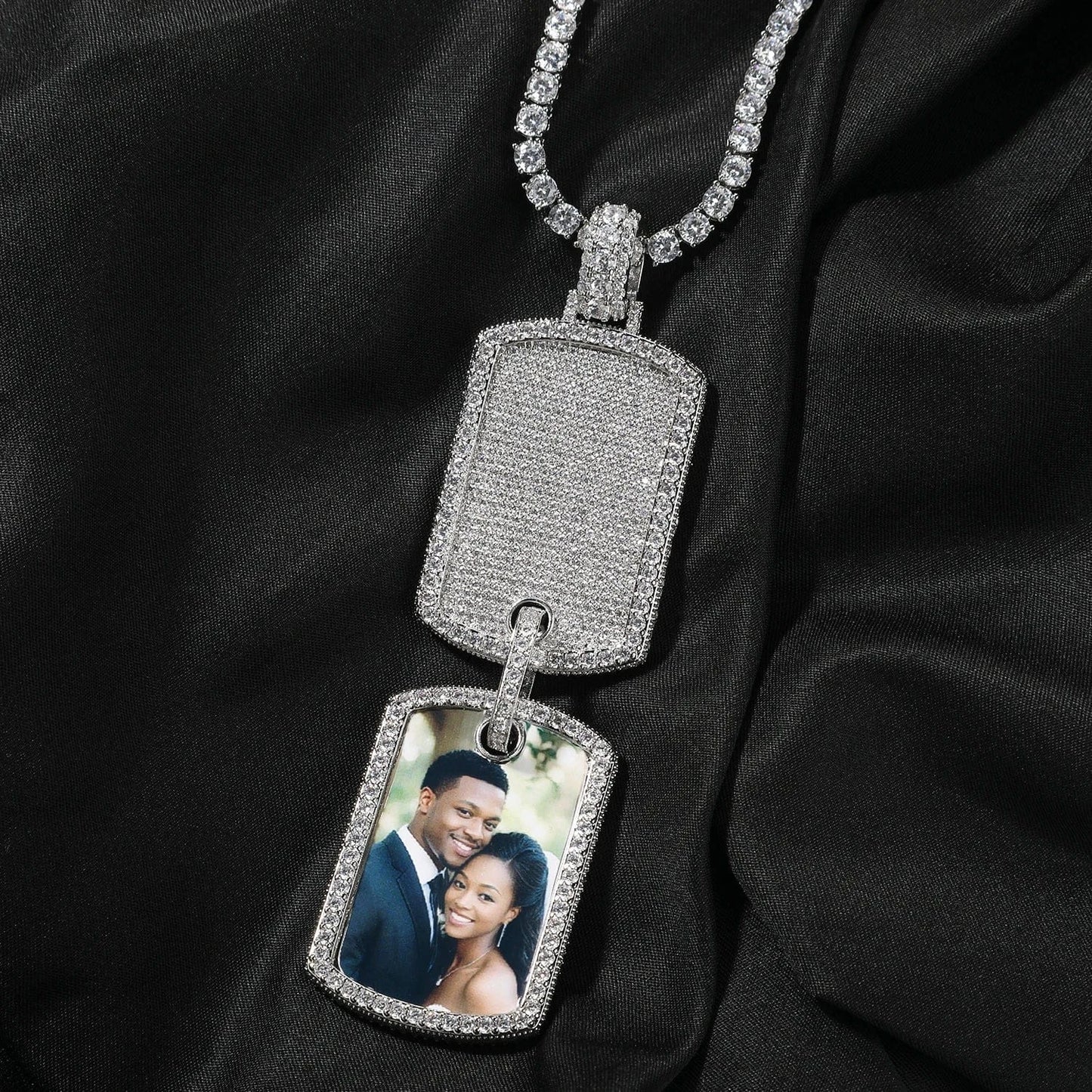 Custom Double Dog Tag Photo Necklace with Engraving | Personalized Memory Pendant