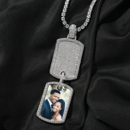 Custom Double Dog Tag Photo Necklace with Engraving | Personalized Memory Pendant