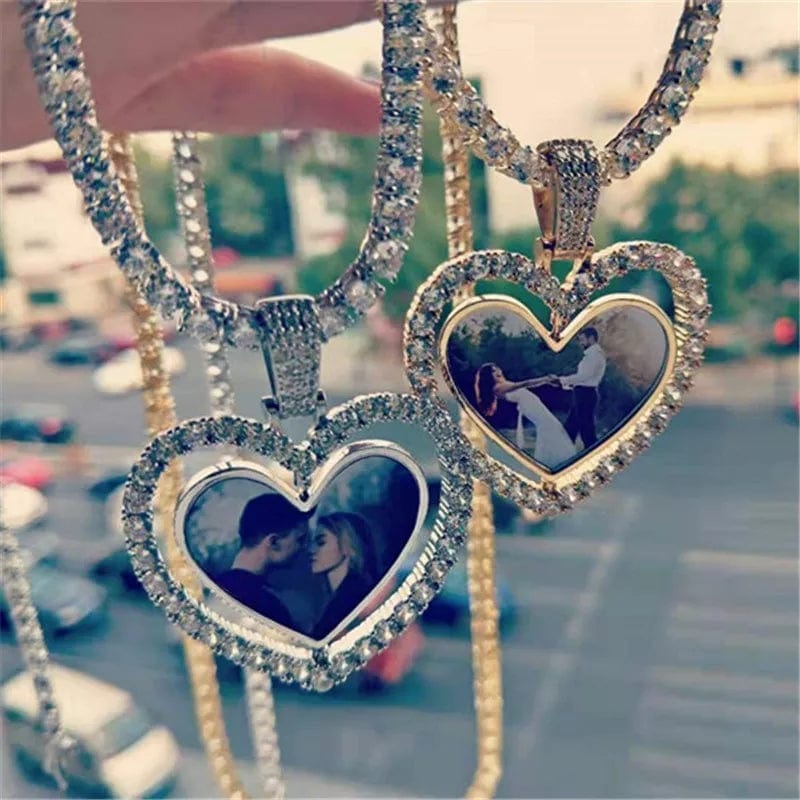 Rotating Two-sided Heart Photo Pendant Necklace